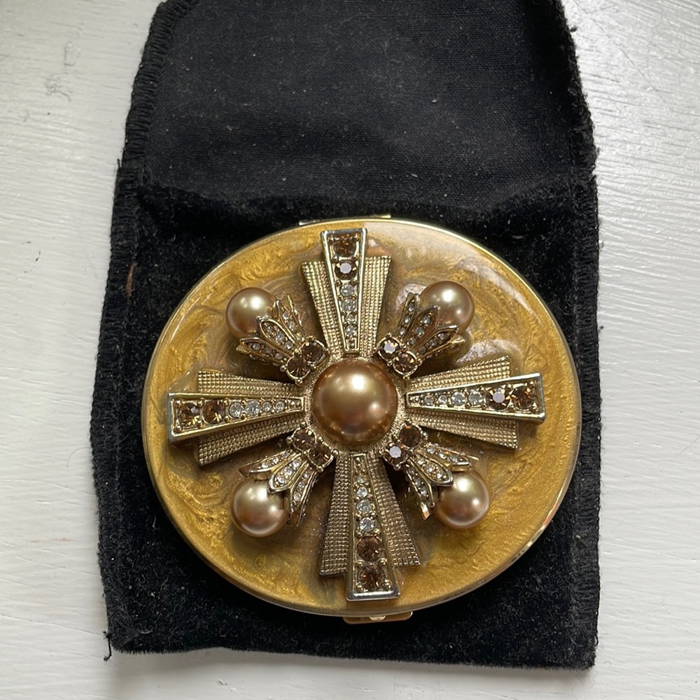 Antique style compact double mirror - jewelled
